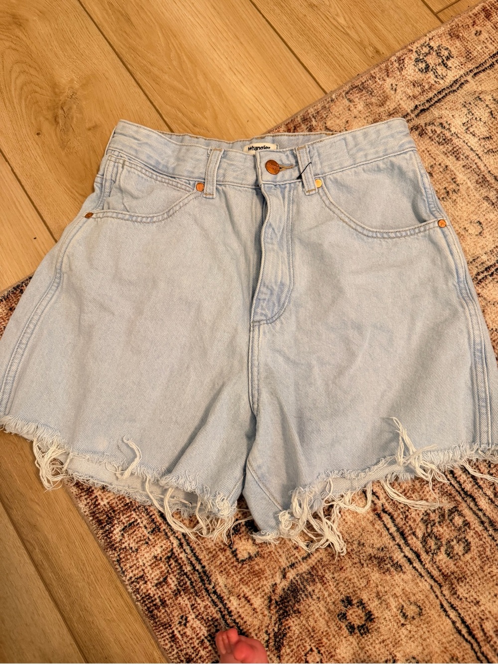 Wrangler Light Wash Frayed Denim Shorts